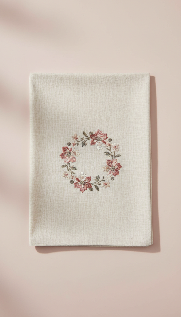 Serviette en lin brodée main