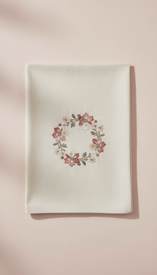 Serviette en lin brodée main