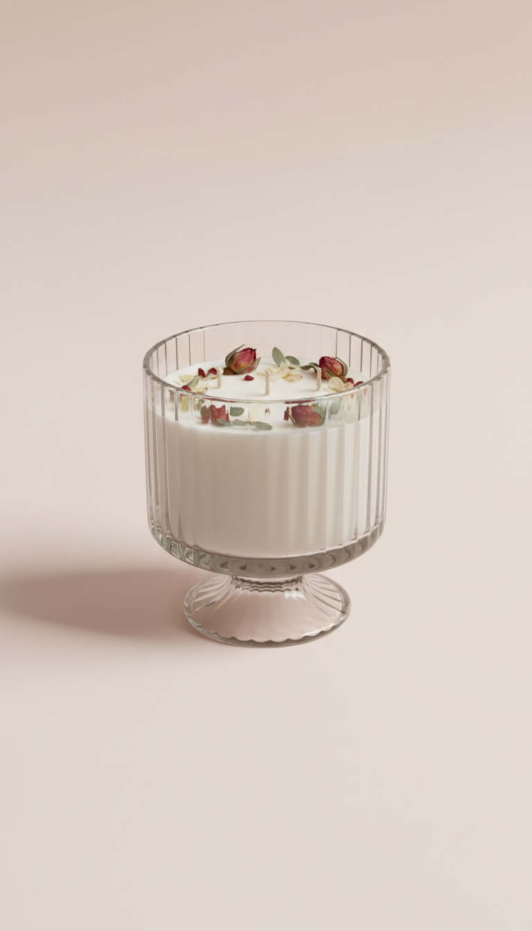 Bougie florale coulée main verre ancien